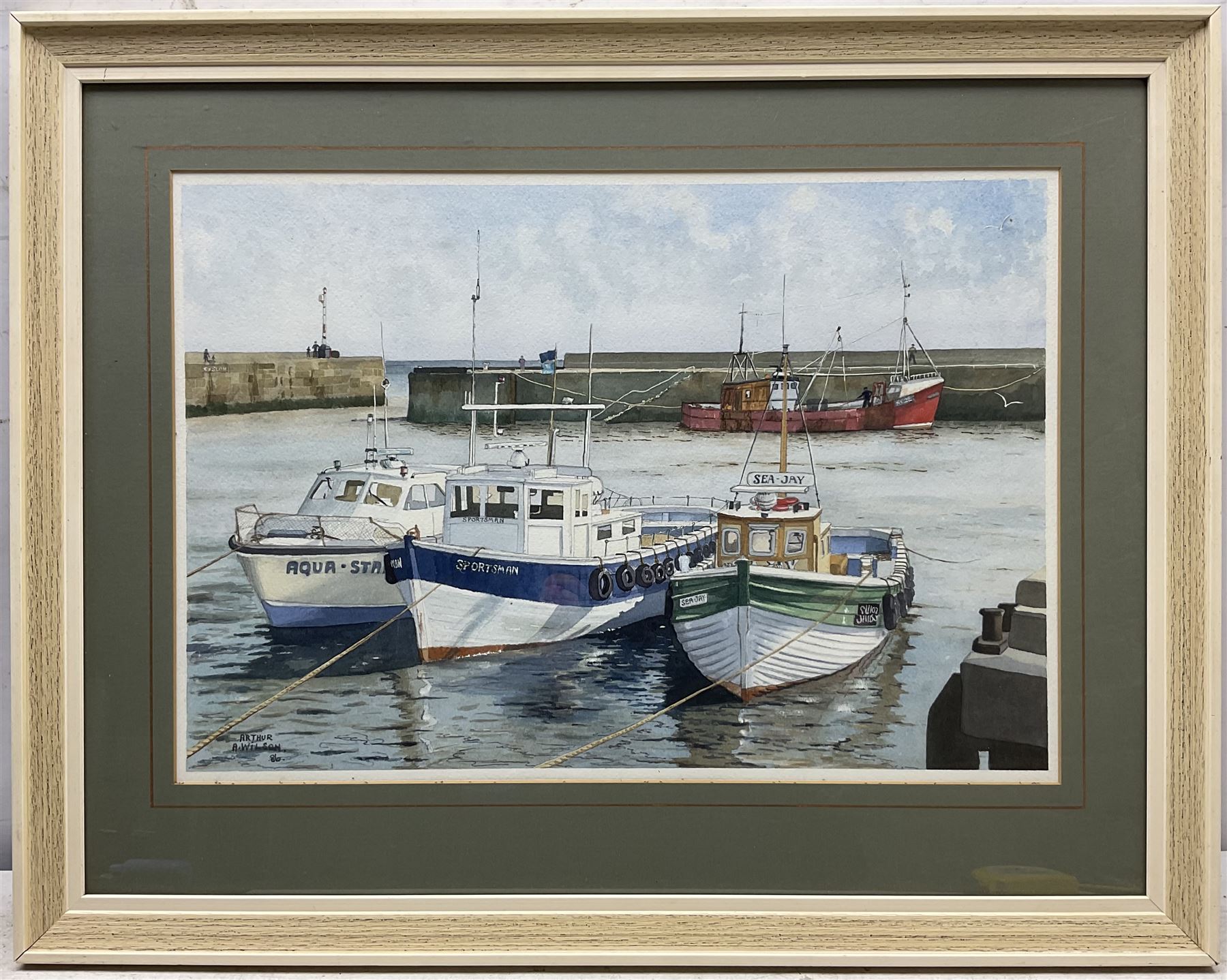 Arthur A Wilson (British 20th Century): 'Angling Boats - Bridlington Harbour" - Image 2 of 4