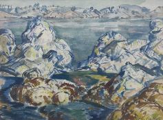 Robin Wallace (British 1897-1952): Impressionist Rocky Coastal Landscape
