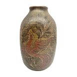 John Egerton (c1945-): studio pottery stoneware vase decorated with red birds in foliage