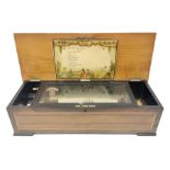 Late 19th/early 20th century Swiss musical box in cross-banded and string inlaid rosewood case