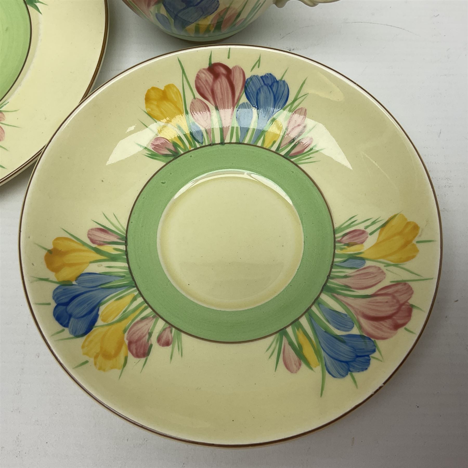 Clarice Cliff trio and plate in Spring Crocus pattern - Image 7 of 15