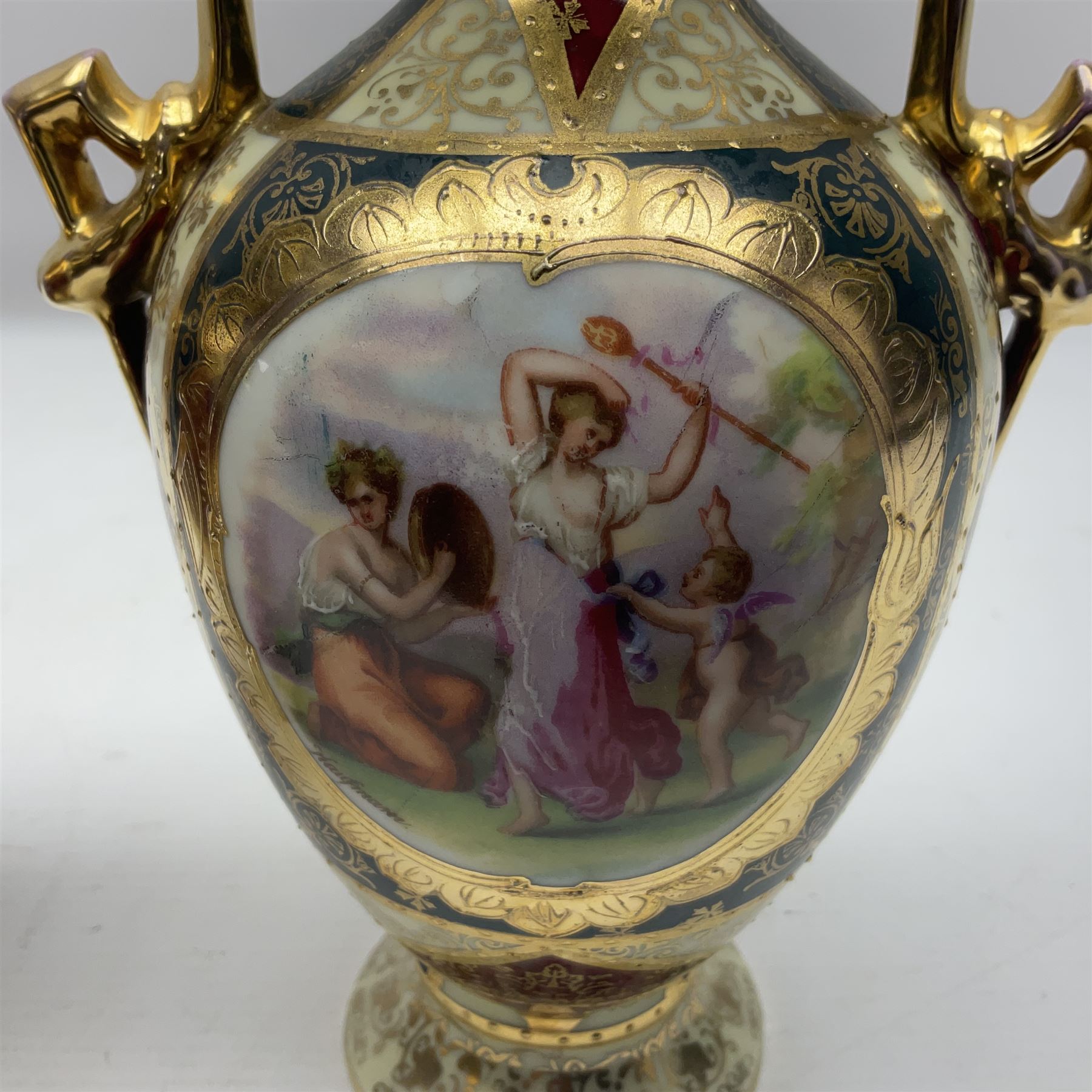 Pair of Vienna style twin handled urns and covers - Image 11 of 11