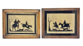 Pair of Regency Verre Eglomisé hunting scenes