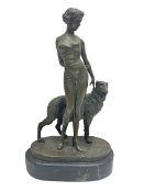 After Lorenzl Art Deco style bronze figure of a woman and dog