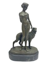 After Lorenzl Art Deco style bronze figure of a woman and dog