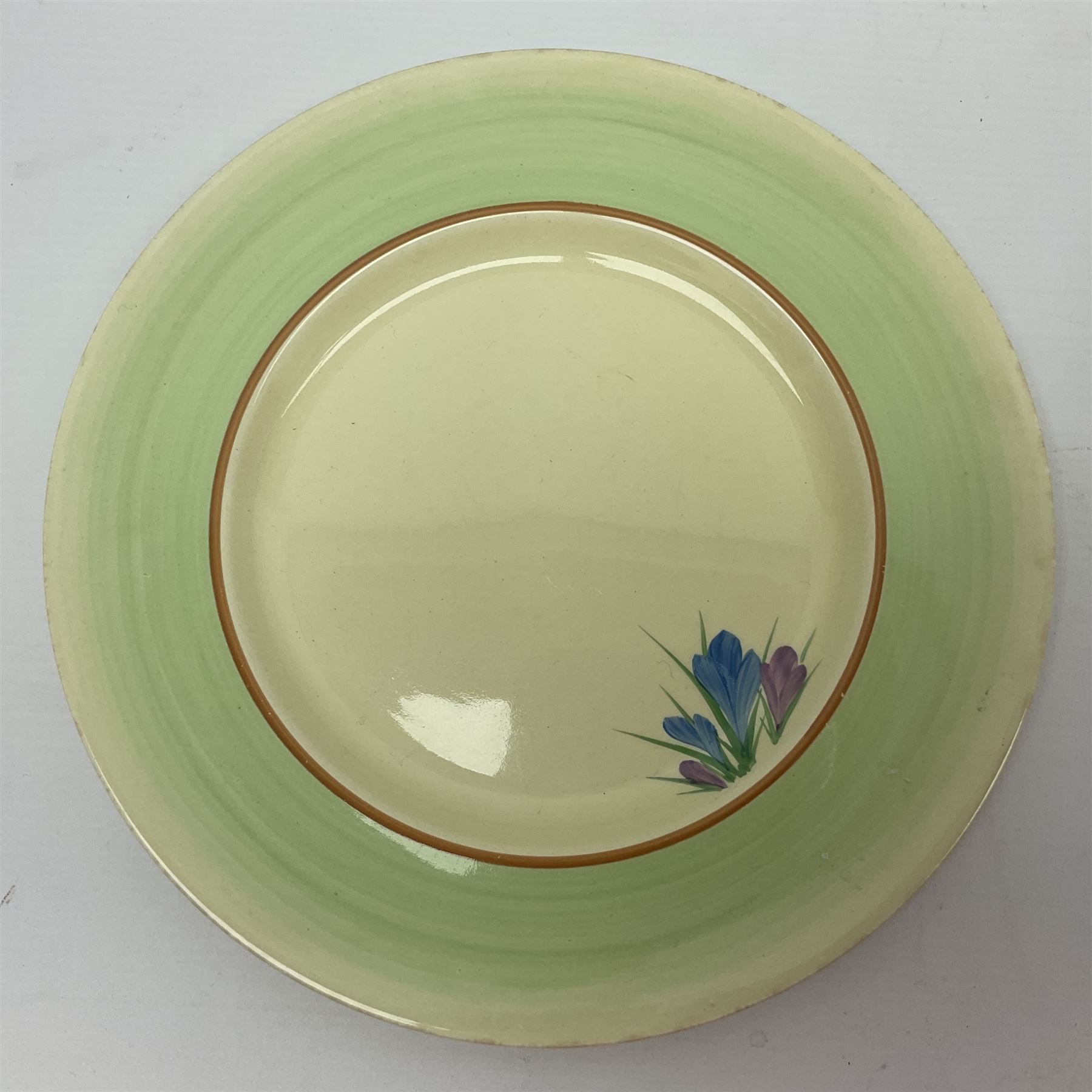 Clarice Cliff trio and plate in Spring Crocus pattern - Image 2 of 15