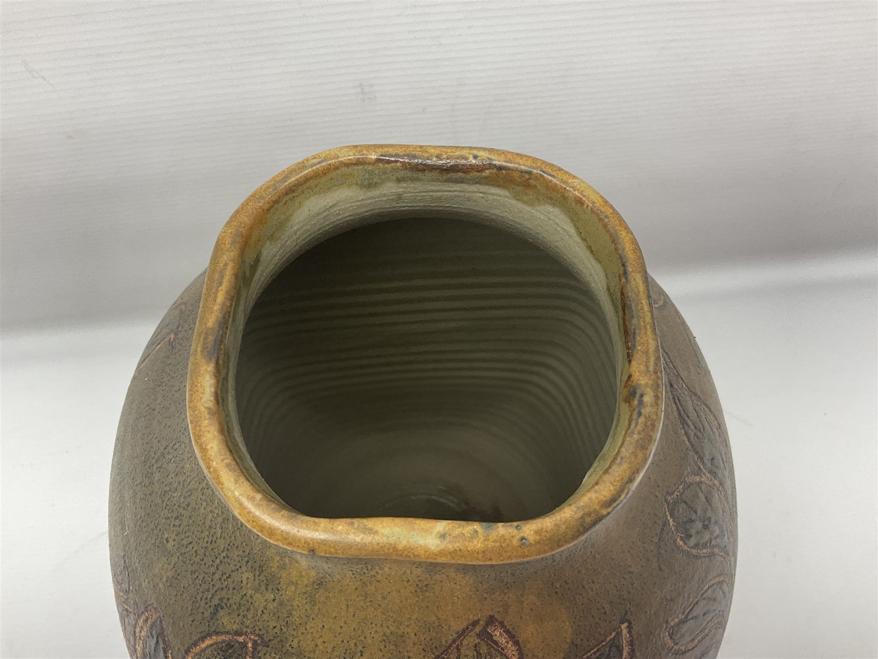 John Egerton (c1945-): studio pottery stoneware vase decorated with red birds in foliage - Image 4 of 9