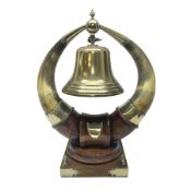 Early 20th century oak and horn dinner bell
