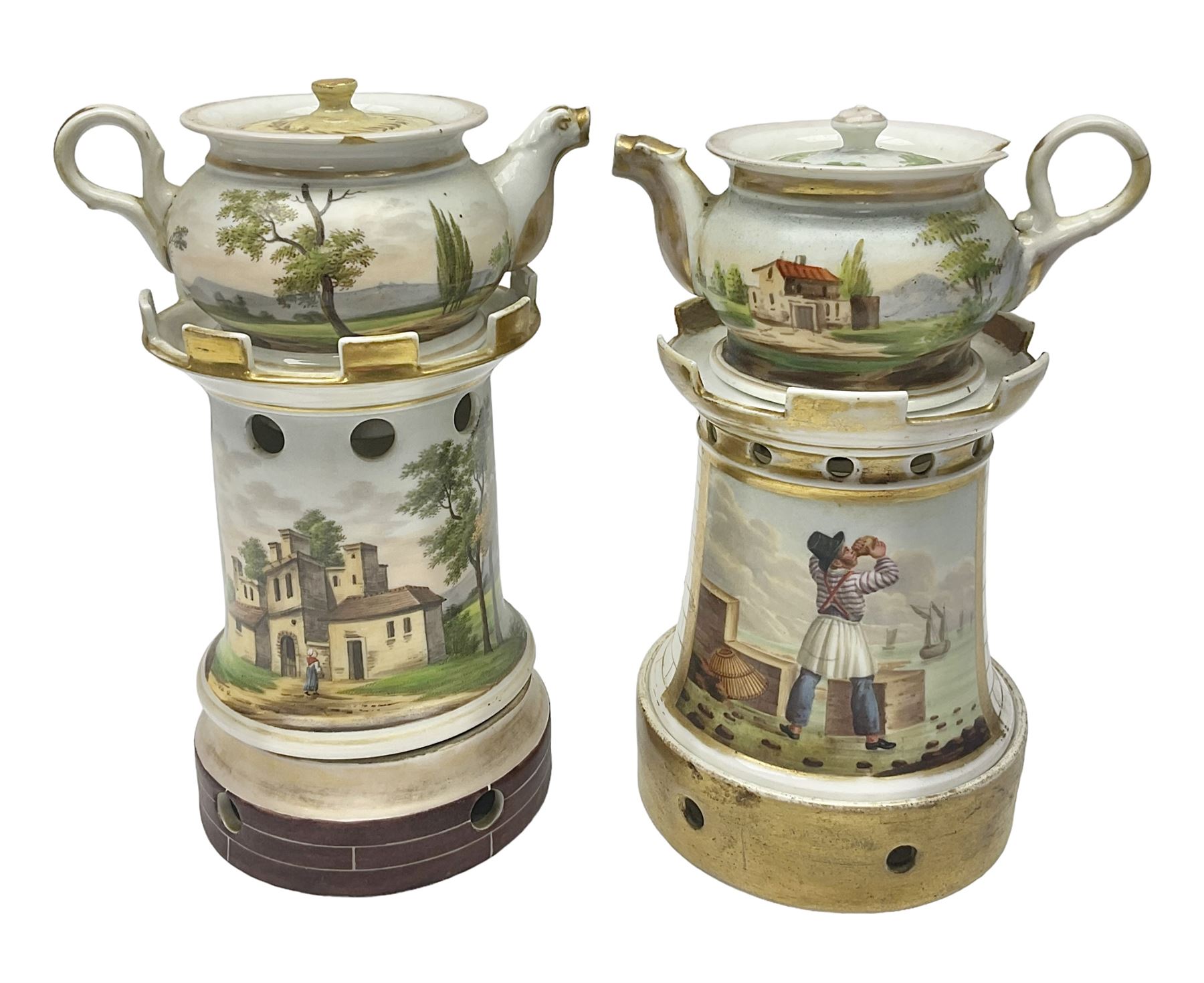 Two 19th century continental teapots and warmers