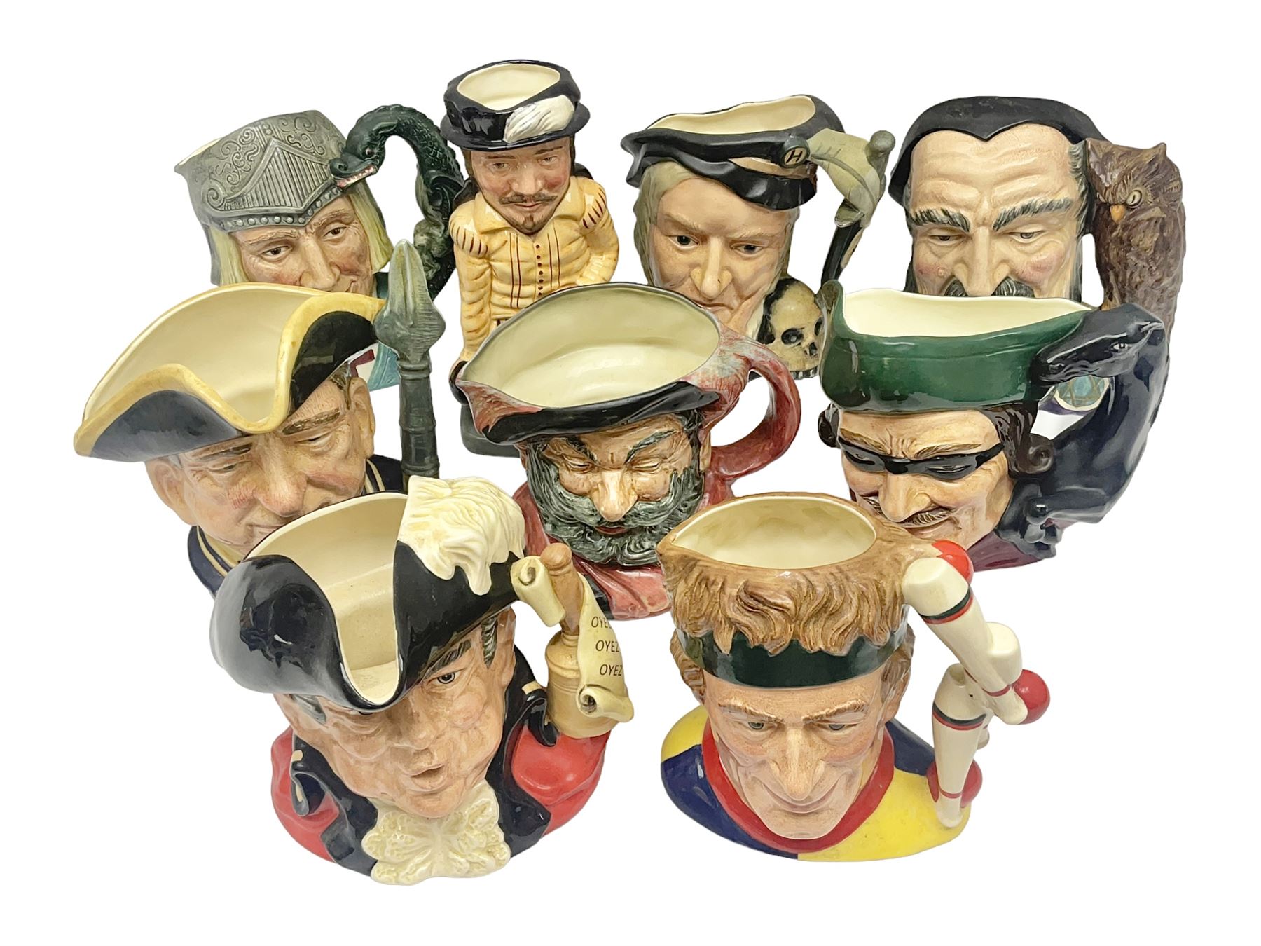 Eight Royal Doulton character jugs