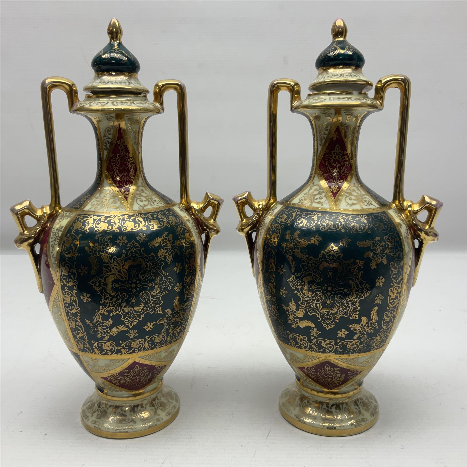 Pair of Vienna style twin handled urns and covers - Image 8 of 11