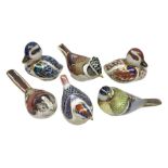 Six Royal Crown Derby paperweight birds