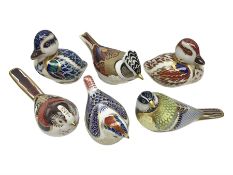 Six Royal Crown Derby paperweight birds