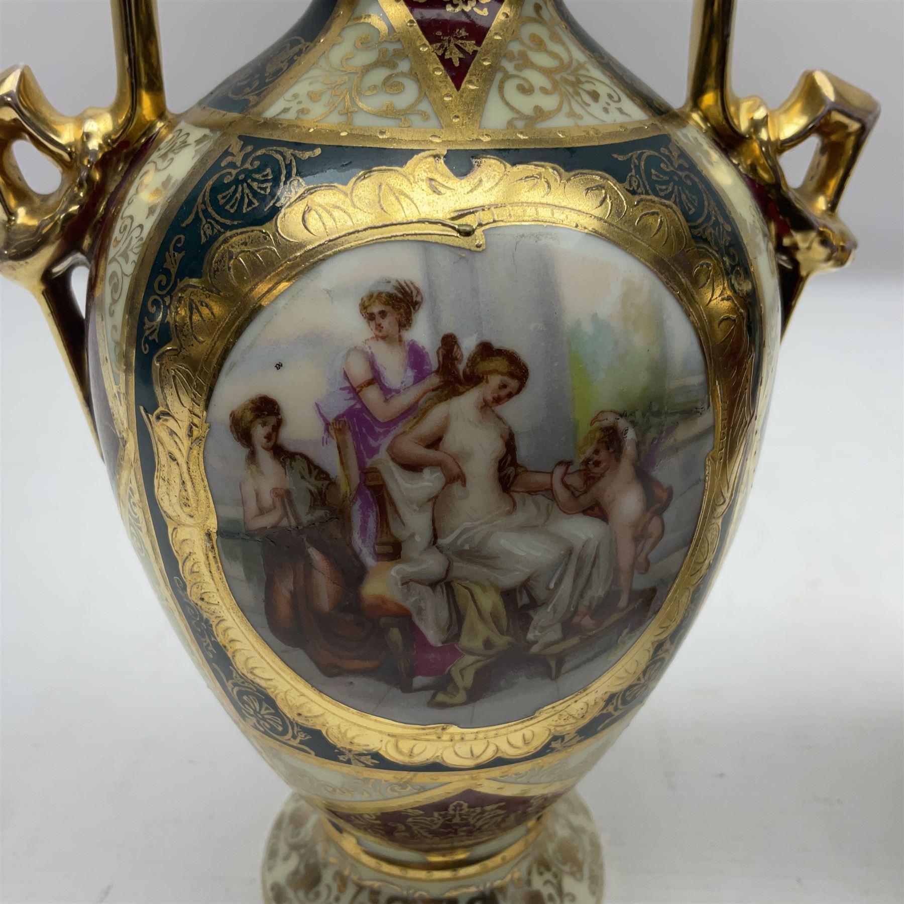 Pair of Vienna style twin handled urns and covers - Image 10 of 11