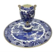 19th century Copeland blue and white printed willow pattern lazy susan