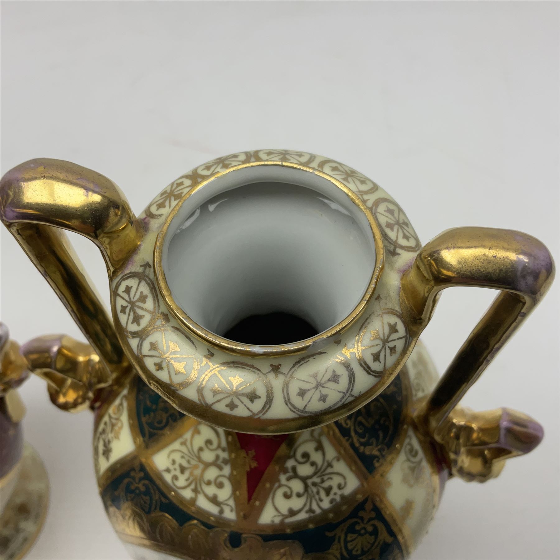 Pair of Vienna style twin handled urns and covers - Image 4 of 11