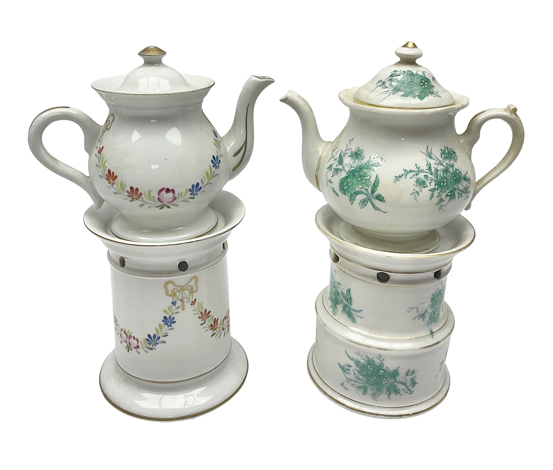 Two 19th century continental teapots and warmers