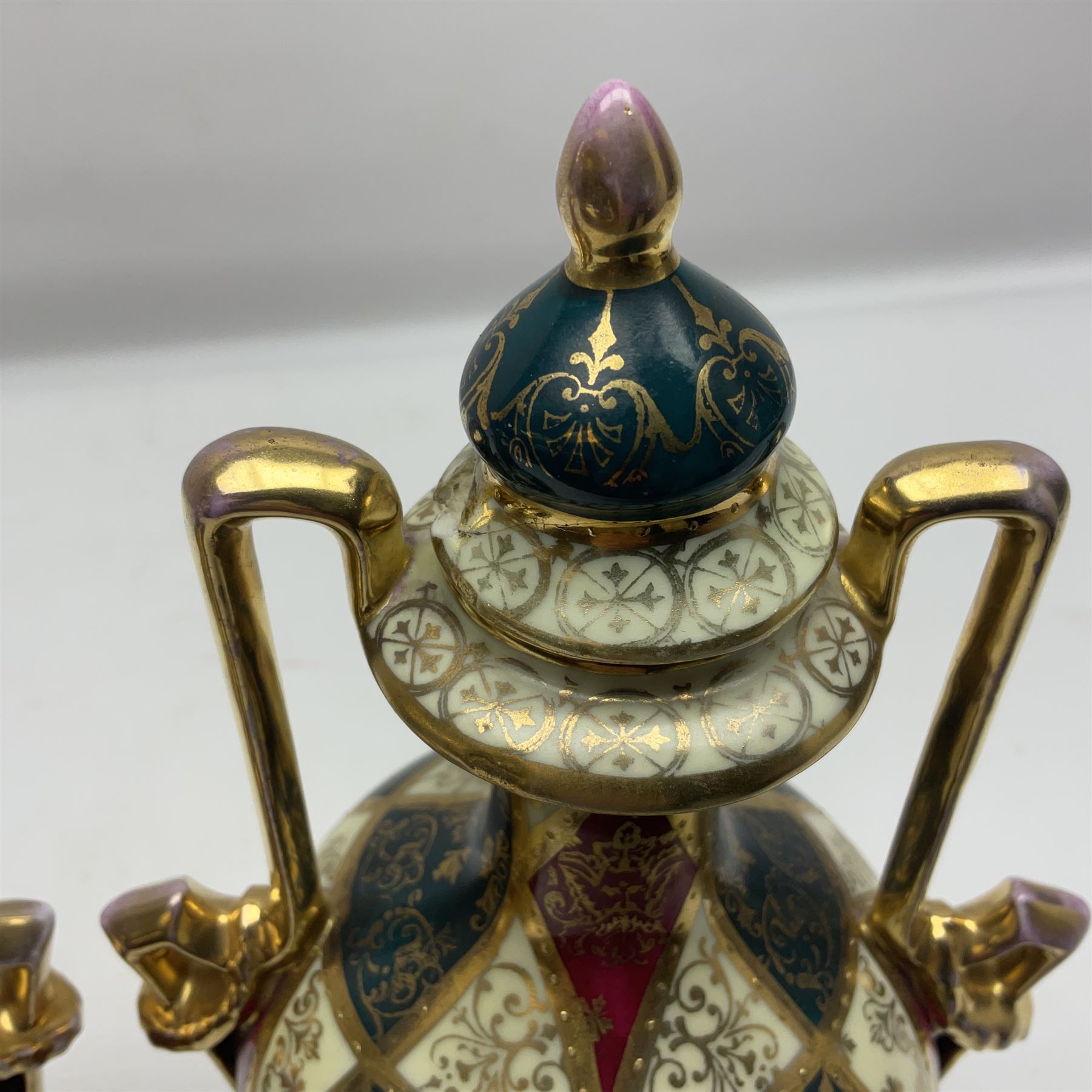 Pair of Vienna style twin handled urns and covers - Image 2 of 11