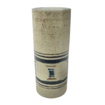Troika cylindrical vase decorated with circles upon a striped backdrop