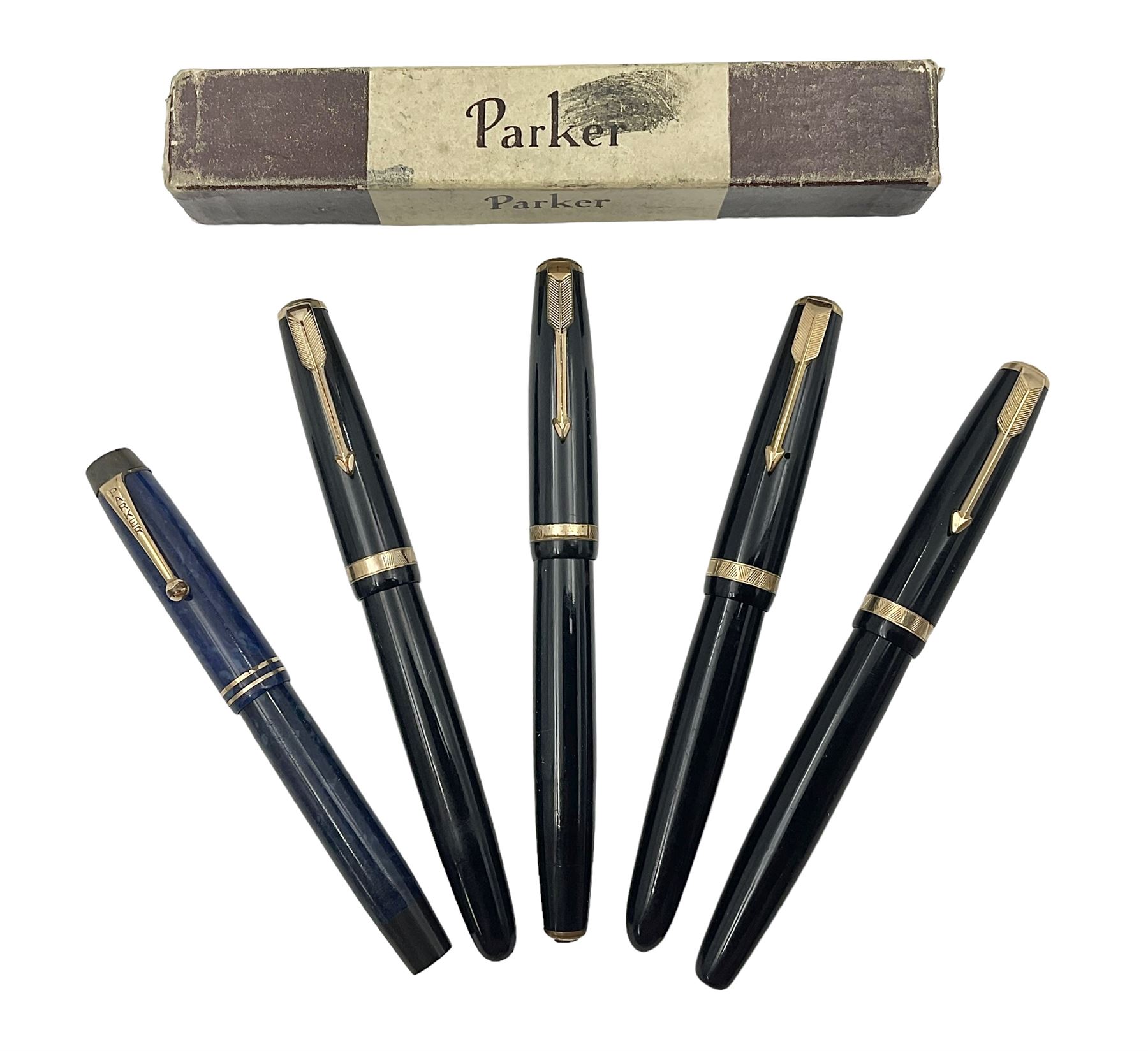 Four Parker Duofold fountain pens