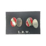 Pair of silver red enamel cufflinks