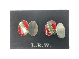 Pair of silver red enamel cufflinks