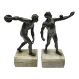 Bronzed model of the discus thrower and another of a episkyros player