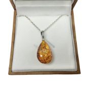 Silver Baltic amber pendant necklace