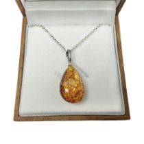 Silver Baltic amber pendant necklace