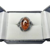 Silver Baltic amber ring