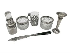 Miniature silver trumpet vase and cup holder