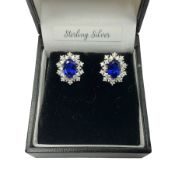 Pair of silver blue spinel and cubic zirconia stud earrings