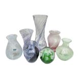 Six Caithness coloured glass vases