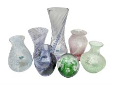 Six Caithness coloured glass vases
