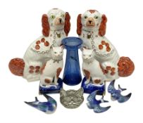 Pair of Staffordshire style dogs and a pair of Staffordshire style cats