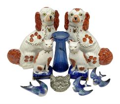 Pair of Staffordshire style dogs and a pair of Staffordshire style cats