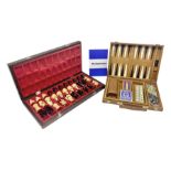 Wooden chess set and cased back gammon set