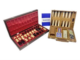 Wooden chess set and cased back gammon set