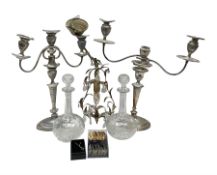 Two silver plate candelabras