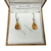 Pair of silver and Baltic amber pendant earrings