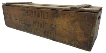 'Consolidated Fruit & Potato Co. (Hull)…' pine storage box with hinged lid (W88cm