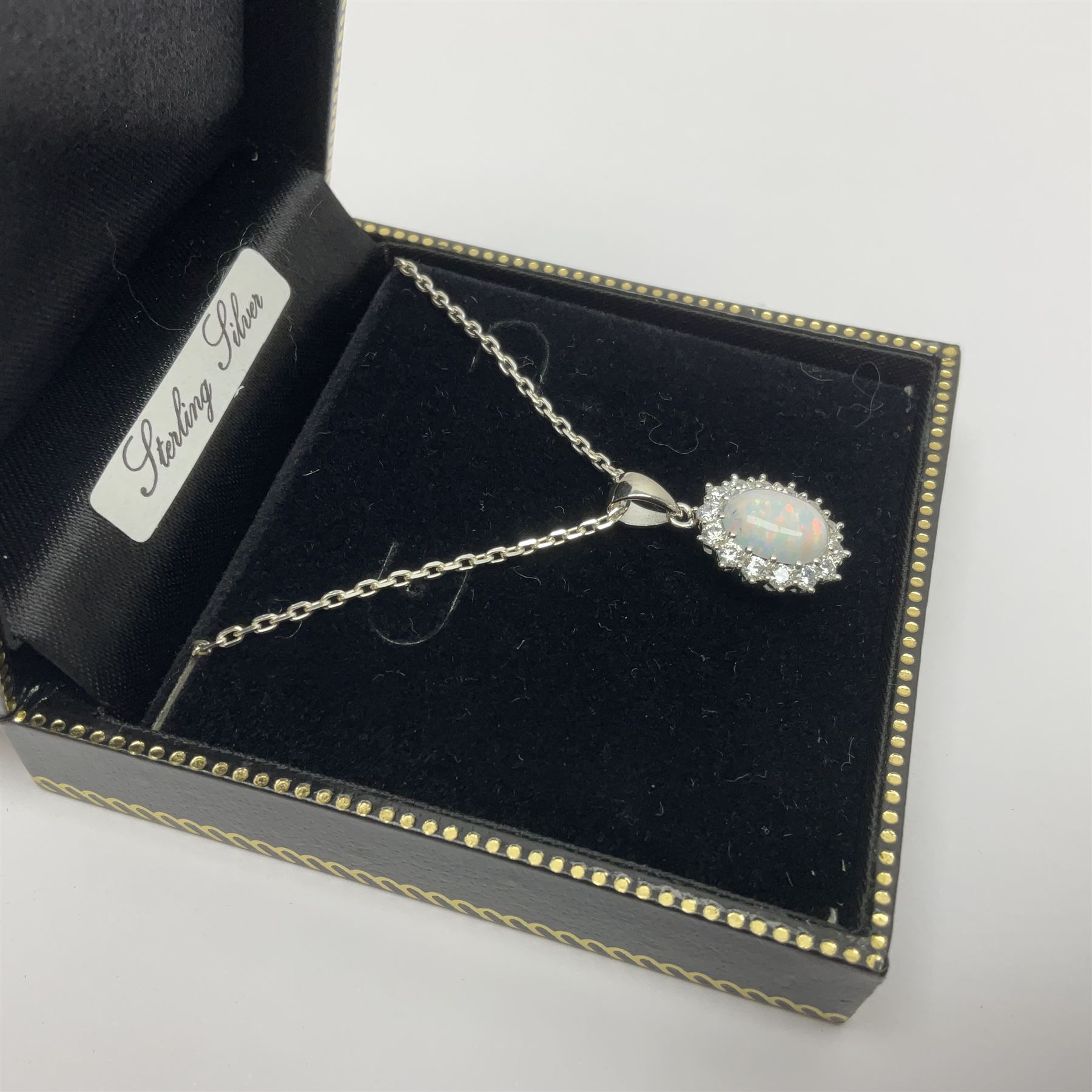 Silver opal and cubic zirconia cluster pendant necklace - Image 3 of 4