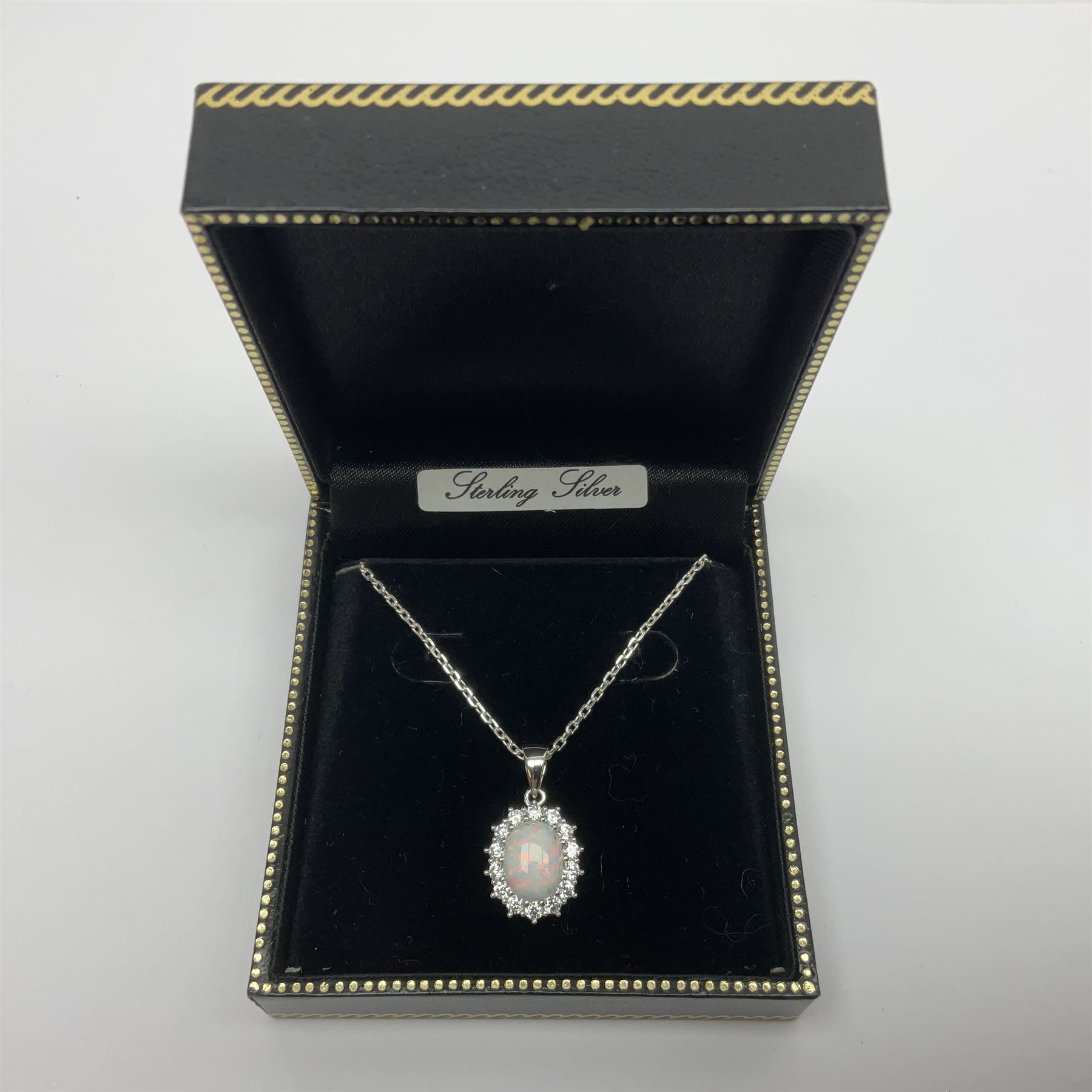 Silver opal and cubic zirconia cluster pendant necklace - Image 2 of 4