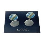 Pair of silver blue enamel cufflinks