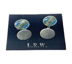 Pair of silver blue enamel cufflinks