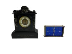 Victorian slate mantle clock with a timepiece movement and a 20th century spring driven mantle clock