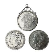 Three United States of America Morgan Dollar coins dated 1881 S