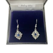Pair of silver blue spinel and cubic zirconia pendant earrings