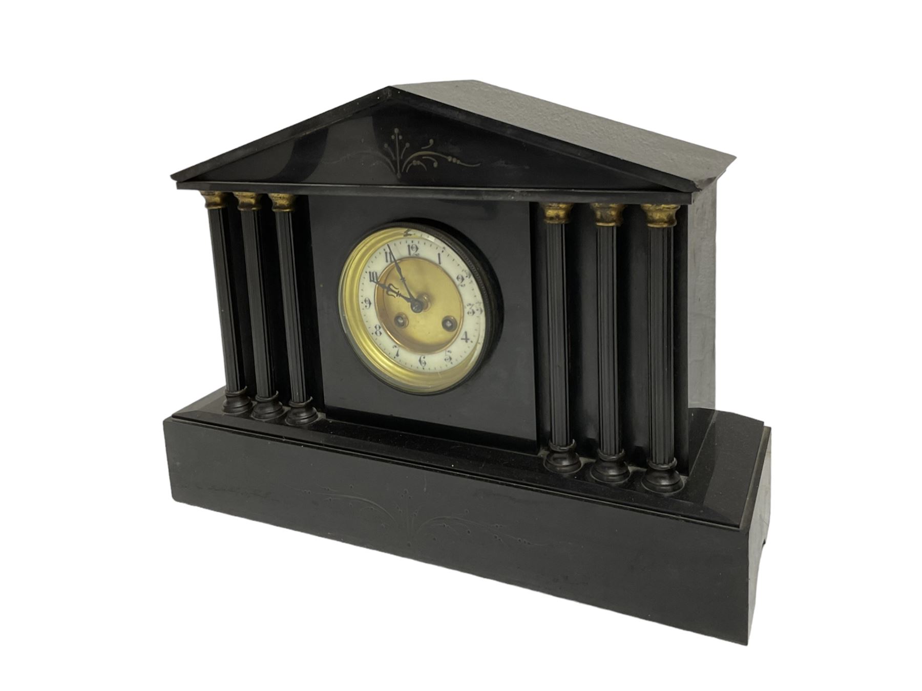 French - late 19th century 8-day mantle clock in a Belgium architectural slate case - Image 2 of 4