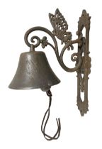 Cast iron exterior hanging garden bell with decorative butterfly bracket